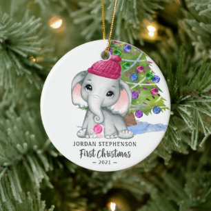 Décoration En Céramique Eléphant mignon fille bébé première photo de Noël 