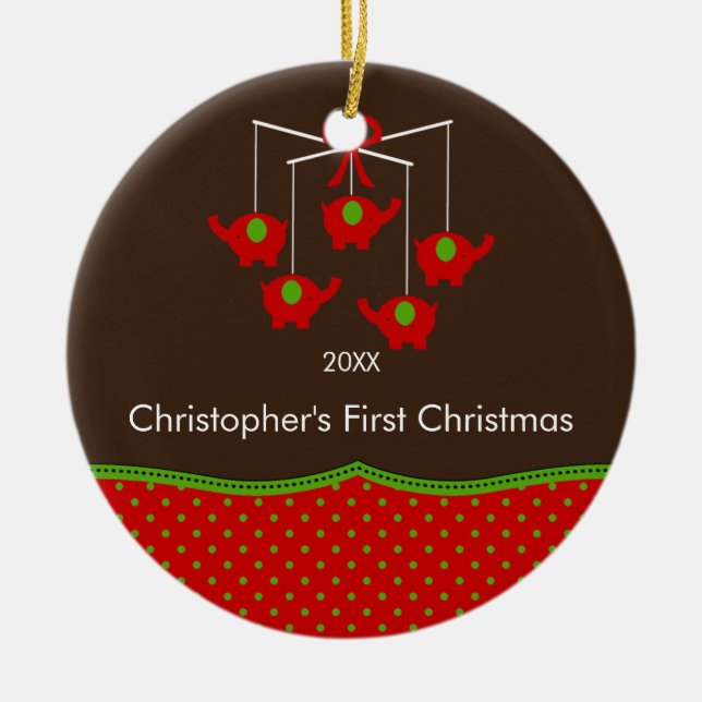 Décoration En Céramique Eléphant Mobile Baby's First Christmas Ornament (Devant)