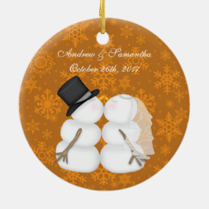 Décoration En Céramique Embrassant des bonhommes de neige a marié notre