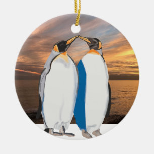 Décoration En Céramique Embrasser la paire de pingouins du roi dans l'Arct
