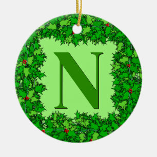 Décoration En Céramique Emerald Green Holly Wreath Personnalisé