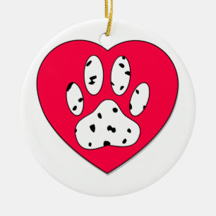 Décoration En Céramique Empreinte de patte dalmate dans le coeur rouge