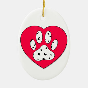 Décoration En Céramique Empreinte de patte dalmate dans le coeur rouge
