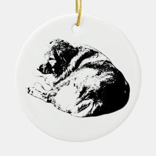 Décoration En Céramique Encre de chien recroquevillé sur un arbre de fête