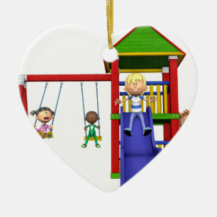Décoration En Céramique Enfants de bande dessinée à un terrain de jeu