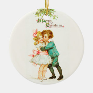 Décoration En Céramique Enfants sous Noël de cru de gui