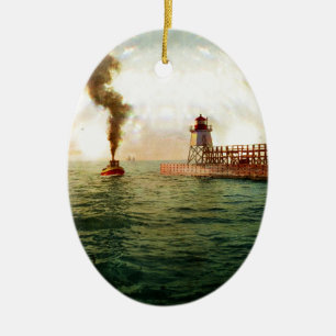 Décoration En Céramique Entrée de port, Charlevoix, Michigan circa 1900