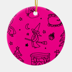 Décoration En Céramique épiphanie noël sorcière befana rose