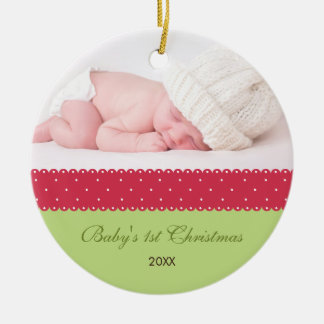 Décoration En Céramique Ęr Noël du bébé - ruban (vert 2)