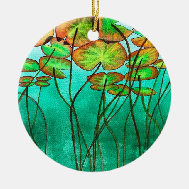 Décoration En Céramique étang vert serein avec lilypads (Devant)