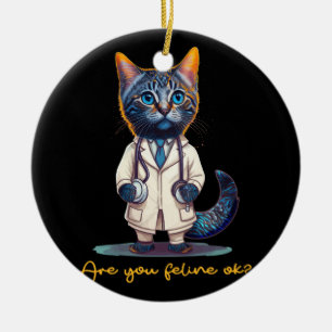 Décoration En Céramique Êtes-Vous Feline Ok Anthropomorphique Chat Infirmi