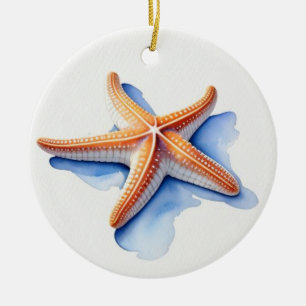 Décoration En Céramique Étoile de mer et silhouette bleue
