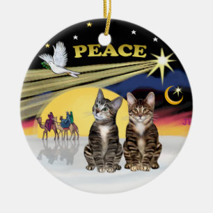 Décoration En Céramique Étoile de Noël - Deux chats tigrés (AmSH)
