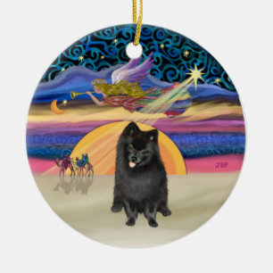 Décoration En Céramique Étoile de Noël - Pomeranian noir