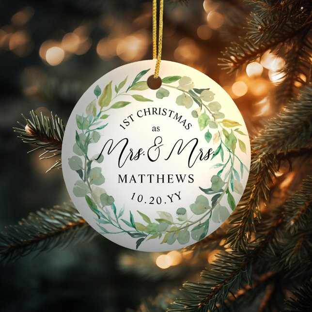 Décoration En Céramique Eucalyptus Newlyweds 1er Noël Mme & Mme (Créateur téléchargé)