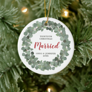 Décoration En Céramique Eucalyptus Personnalisé 30e Noël Marié