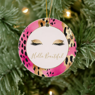 Décoration En Céramique Eyelashes Fille Glam rose Étincelle Leopard