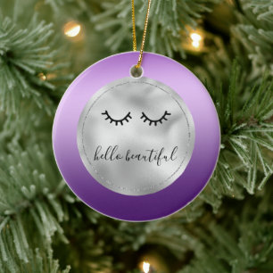Décoration En Céramique Eyelashes noirs violets d'argent glam