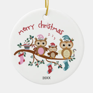 Décoration En Céramique Famille de 3 Owl Noël