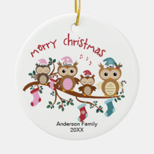 Décoration En Céramique Famille de 4 Owl Noël