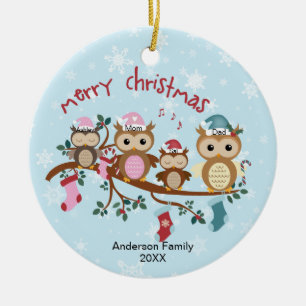 Décoration En Céramique Famille de 4 Owl Noël