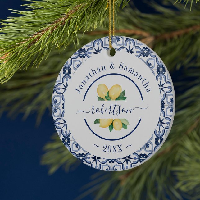 Décoration En Céramique Famille de citrons méditerranéens (Mediterranean Lemons Family Ceramic Ornament)