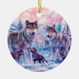 Décoration En Céramique Famille De Loups Peignant
