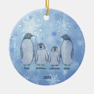 Décoration En Céramique Famille de quatre pingouins Noël