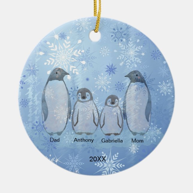 Décoration En Céramique Famille de quatre pingouins Noël (Devant)