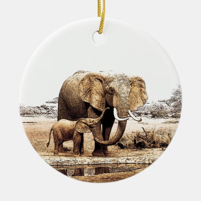 Décoration En Céramique Famille des éléphants (Devant)