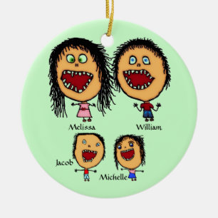 Décoration En Céramique Famille folle de parents avec deux enfants Dessin