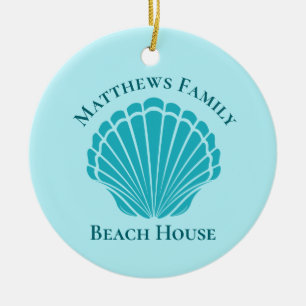 Décoration En Céramique Famille Monogramme Custom Beach House Aqua Seashel