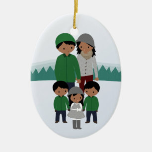 Décoration En Céramique Famille personnalisable d'ornement de Noël cinq