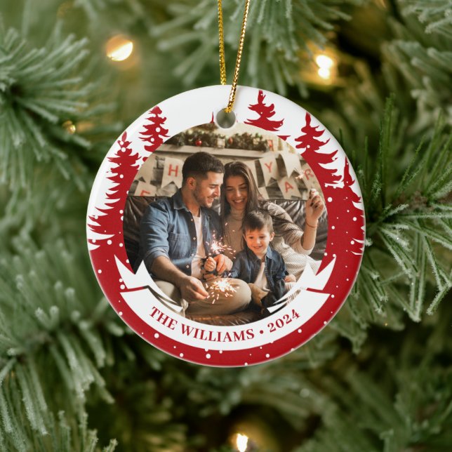 Décoration En Céramique Famille Photo Pine Tree Noël (Arbre)