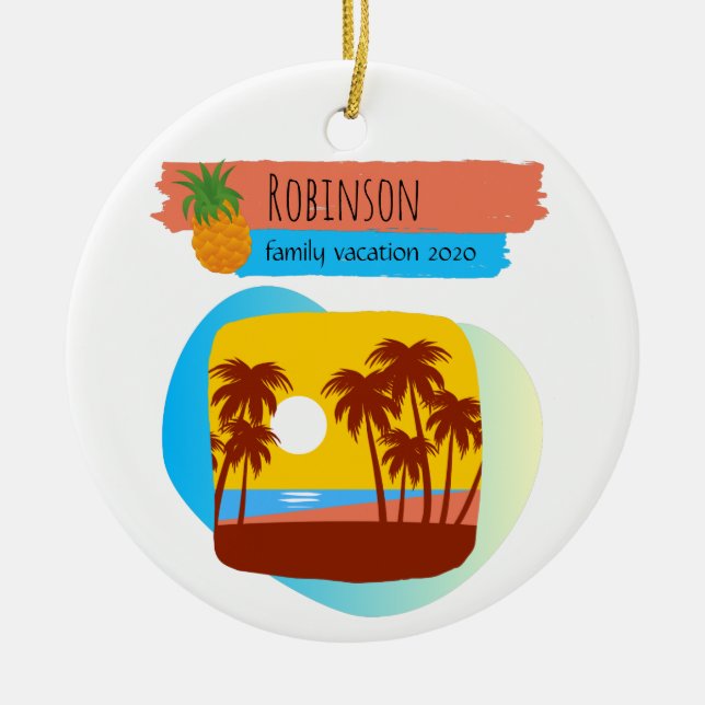 Décoration En Céramique Famille Tropical Beach Vacances Souvenir Noël (Devant)