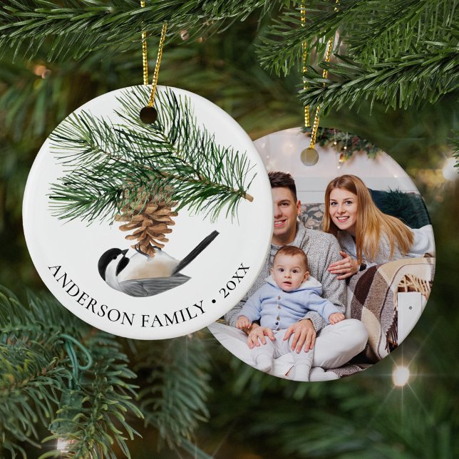 Décoration En Céramique Family Photo Chickadee Pine Cone Christmas  (Créateur téléchargé)