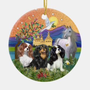Décoration En Céramique Fantaisie de Noël-Trois Spaniels Cavalier King Cha