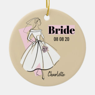 Décoration En Céramique Fashion Bride Neutral Bride Date Name ornament