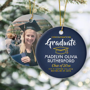 Décoration En Céramique Félicitations Navy Blue & Gold Graduation Photo