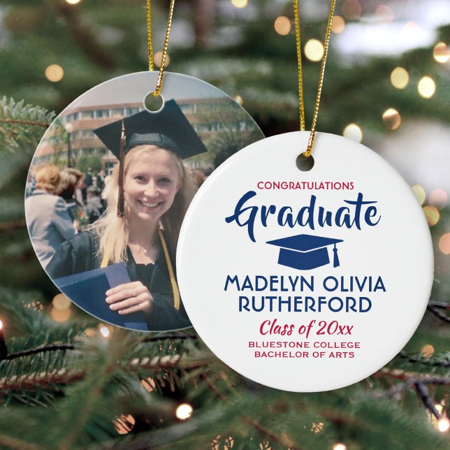 Décoration En Céramique Félicitations Red White & Blue Graduation Photo (Créateur téléchargé)