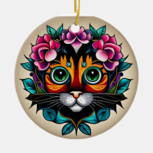 Décoration En Céramique Feline Fiesta : Chat mexicain d'inspiration artist