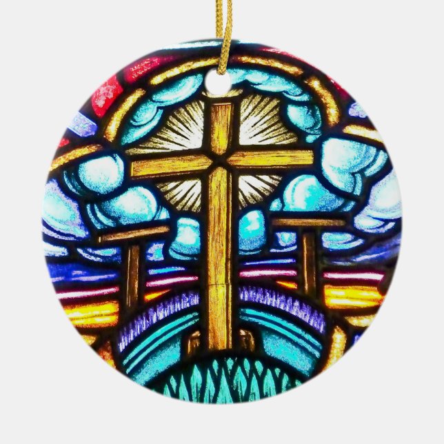 Décoration En Céramique Fenêtre en verre tendu Croix Christian Noël Orn (Devant)
