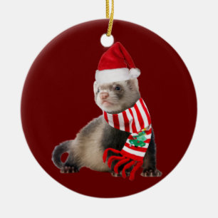 Décoration En Céramique Ferret avec Casquette Scaft Christmas