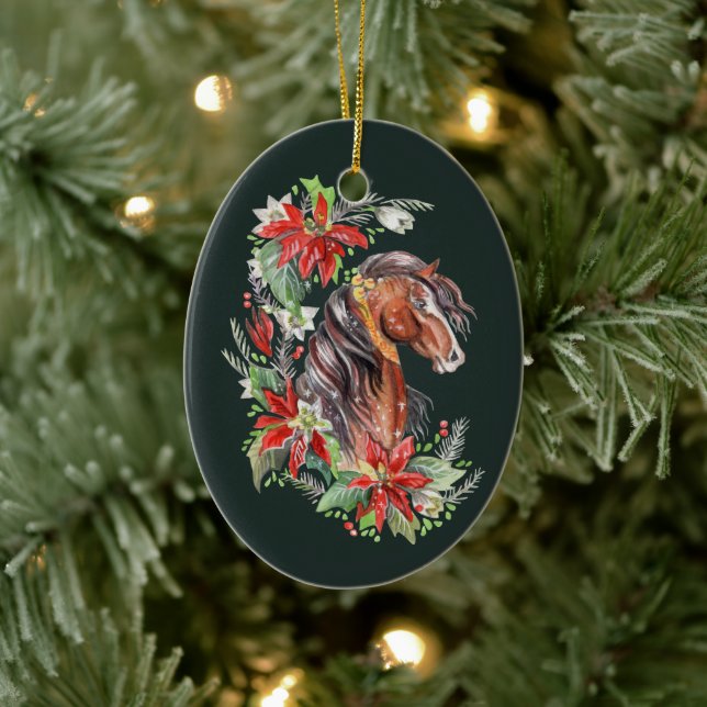 Décoration En Céramique Festive Cheval d'aquarelle Noël équestre (Arbre)