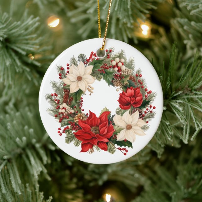 Décoration En Céramique Festive couronne de Noël avec Poinsettia (Arbre)