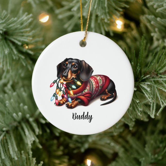 Décoration En Céramique Festive Dachshund Delight Orament (Arbre)