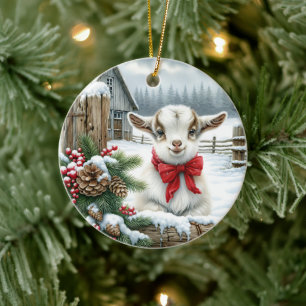 Décoration En Céramique Fête de chèvre de bébé Ferme rustique Noël