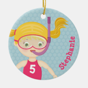 Décoration En Céramique Fête de Plage de Fille de Snorkeling