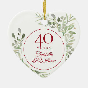 Décoration En Céramique Feuilles Aquarelle Douce 40e Anniversaire
