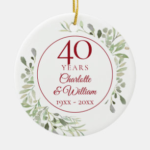 Décoration En Céramique Feuilles Aquarelle Douce 40e Anniversaire Photo